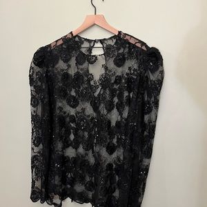 Custom made black sequins lace blouse size 16